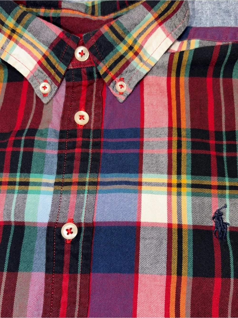 Polo Ralph Lauren kids Plaid Button Down Shirt Red Blue Multi Color Long Sleeve